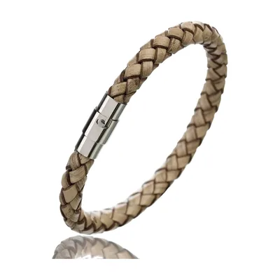 Braided Leather Bracelet with Magnetic Clasp, Stainless Steel