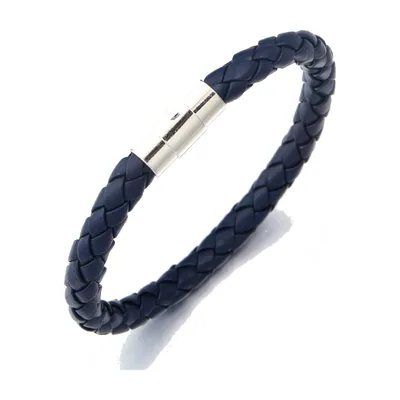 Braided Leather Bracelet with Magnetic Clasp, Stainless Steel