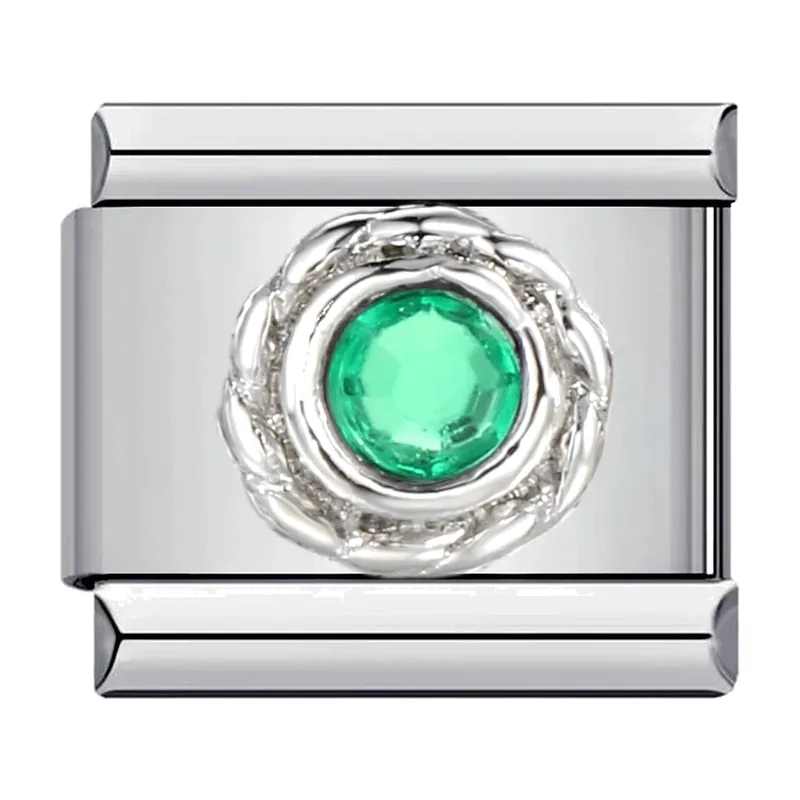 Stainless Steel Chain Bracelet with Green Circle Stone