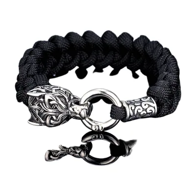 Pulsera de Cabeza de Lobo Nórdico con Nudo Celta, Acero Inoxidable