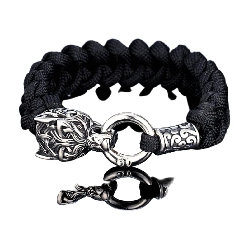 Nordic Wolf Head Bracelet with Celtic Knot, Stainless Steel