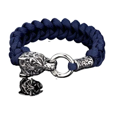 Pulsera Vikinga de Lobo, cordón trenzado con nudo celta, acero inoxidable