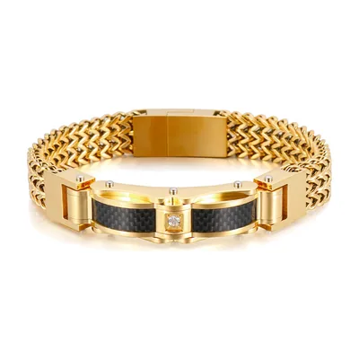 Gliederkette mit Carbon-Details und Zirkonia für Herren, Goldfarben