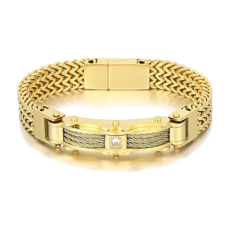 Square Link Bracelet with Cable Motif, Stainless Steel