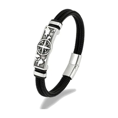 Pulsera de Cuerda Trenzada con Brújula y Mapa Mundi, Acero Inoxidable