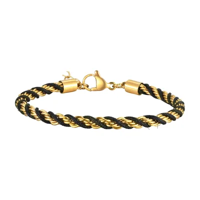 Bracelet à chaîne torsadée et cordon noir, Acier Inoxydable