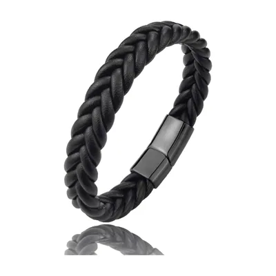 Bracciale in pelle intrecciata con chiusura magnetica, acciaio 316L