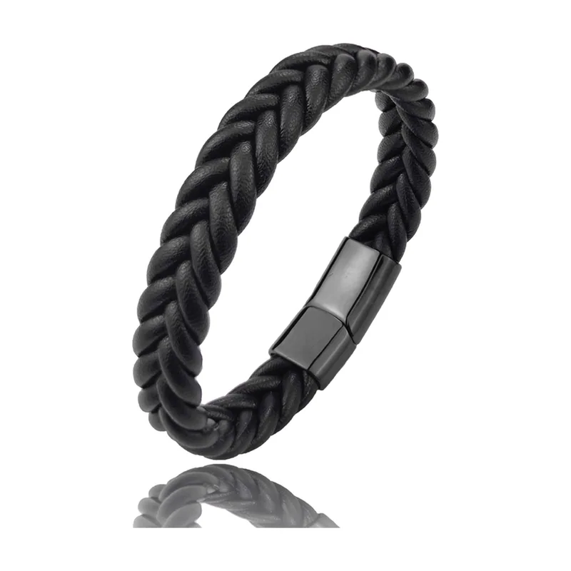 Pulsera de cuero trenzado con cierre magnético, acero inoxidable 316L