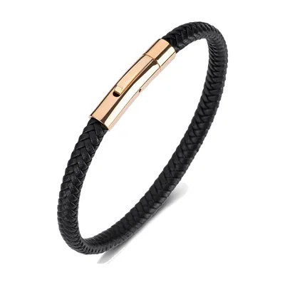 Braided Leather Bracelet with Magnetic Clasp, Stainless Steel