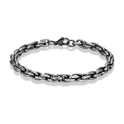 Pulsera de Eslabones Cubanos en Negro Oxidado, Acero Inoxidable