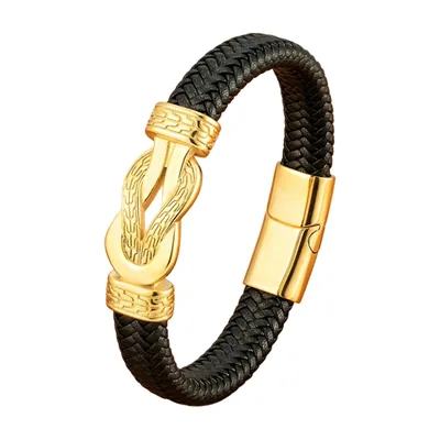 Pulsera de cuero trenzado con cierre magnético dorado, Acero Inoxidable
