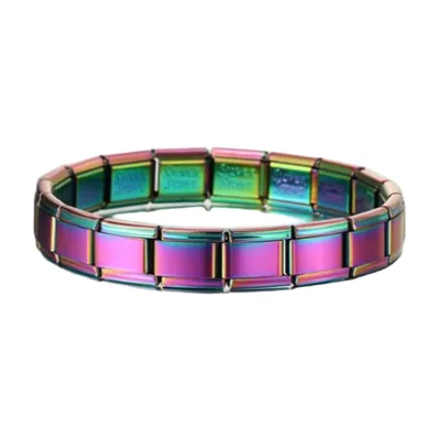 Pulsera de Eslabones Modulares, Acero Inoxidable Iridiscente 316L