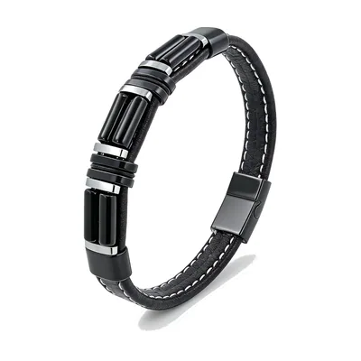 Pulsera de cuero trenzado con acero inoxidable 316L