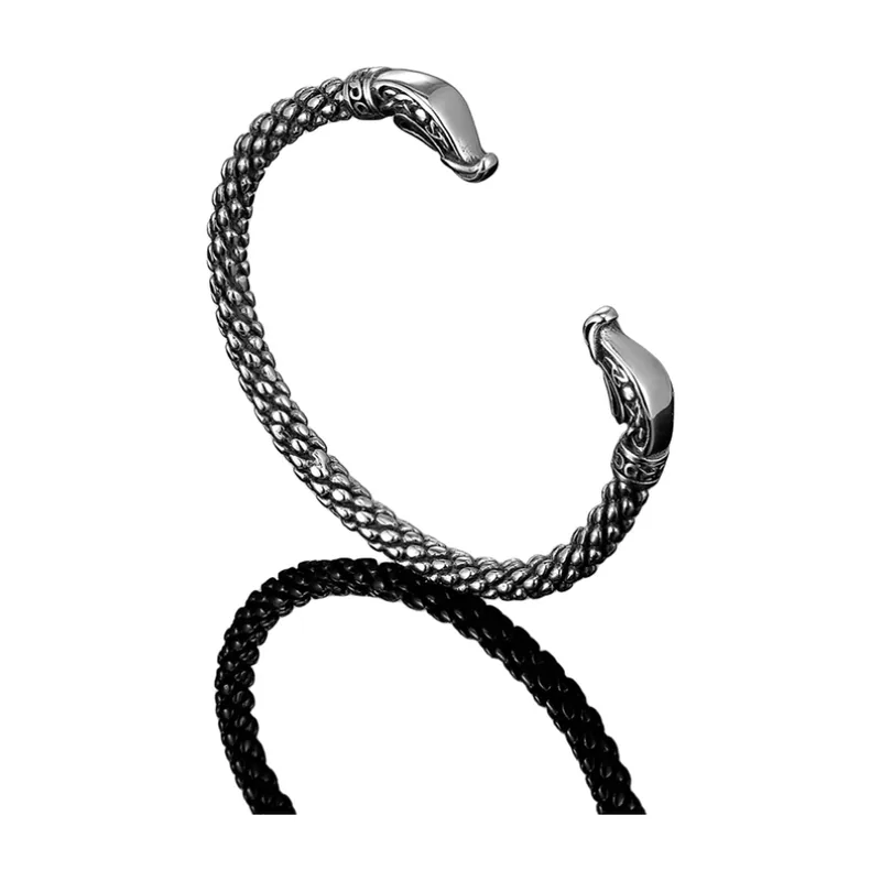 Wikinger Drachen-Armreif mit nordischen Runen, Edelstahl