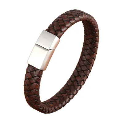 Braided Leather Bracelet with Stainless Steel Clasp