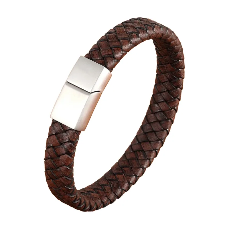 Geflochtenes Lederarmband mit Edelstahlverschluss