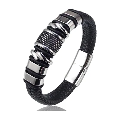 Braided Leather Bracelet with Stainless Steel Magnetic Clasp