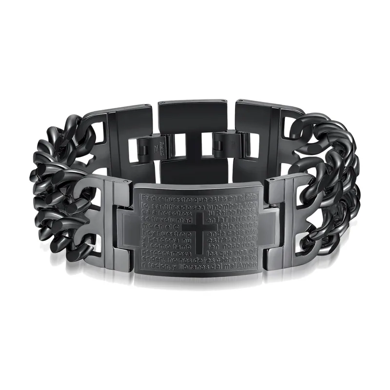 Cuban Link Chain Bracelet with Engraved Plate, Stainless Steel
