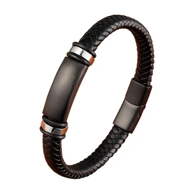 Bracciale in Pelle Intrecciata con Piastra in Acciaio Inox 316L