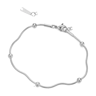 Snake Chain Bracelet with Polished Spheres, Stainless Steel