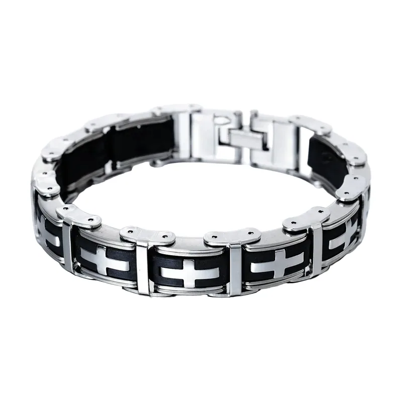 Bracelet à Motif Croix, Acier Inoxydable 316L et Silicone