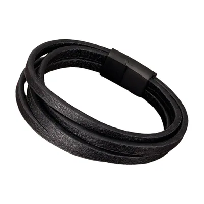 Multi-Layer Leather Bracelet with Magnetic Clasp, Stainless Steel