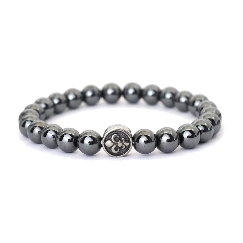 Bracciale a Perle con Giglio, Acciaio Inossidabile 316L