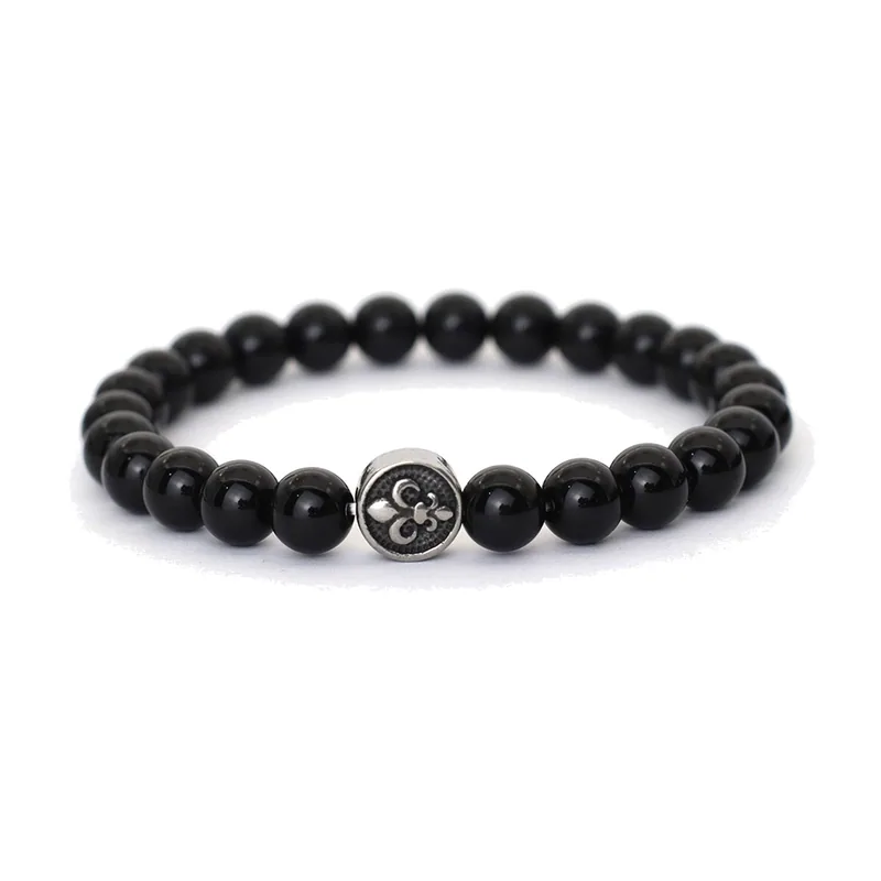 Bracelet en perles avec charme Fleur de Lys, Acier Inoxydable