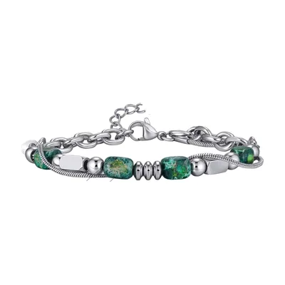 Pulsera con Piedras Verdes y Cadena de Acero Inoxidable