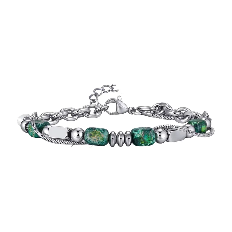 Bracelet avec Pierres Vertes et Chaîne en Acier Inoxydable