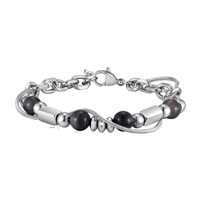 Pulsera de cadena con piedras grises, acero inoxidable