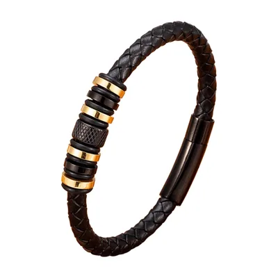 Pulsera de cuero trenzado con cuentas de acero inoxidable