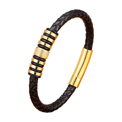 Pulsera de Cuero Trenzado con Detalles de Acero Inoxidable