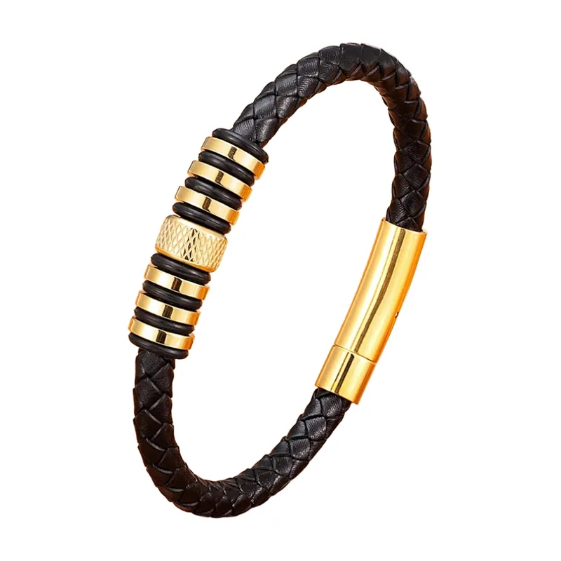 Bracelet en Cuir Tressé avec Détails en Acier Inoxydable