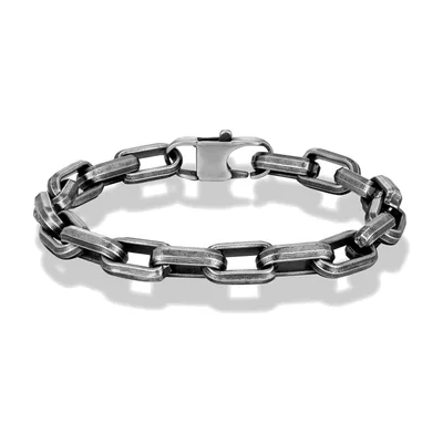 Rectangular Link Curb Bracelet, Antique Grey Stainless Steel
