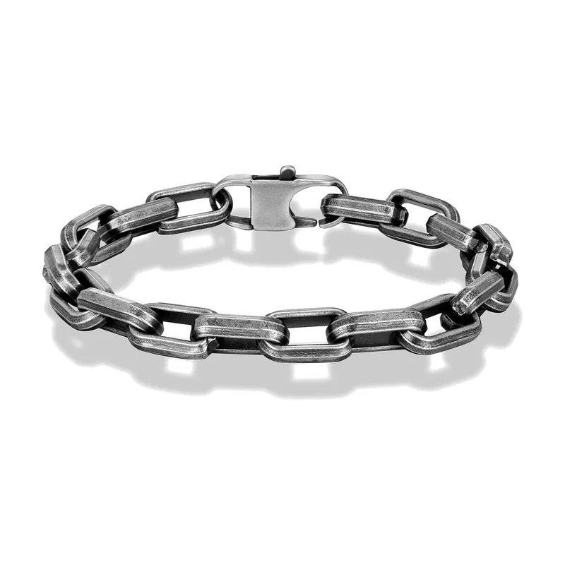 Pulsera de Eslabones Rectangulares, Acero Inoxidable Gris Antiguo