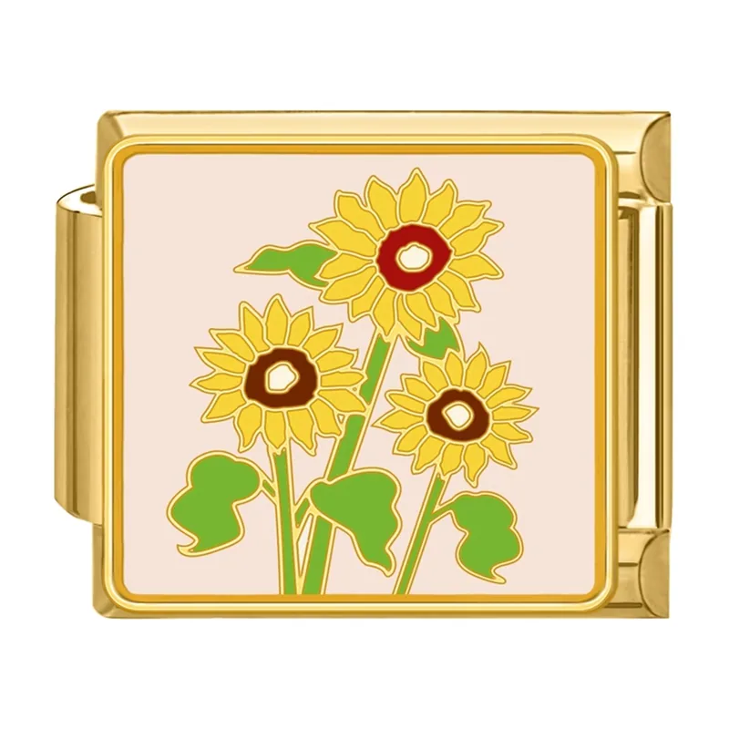 Bracelet à Maillons Motif Tournesol, Acier Inoxydable Doré