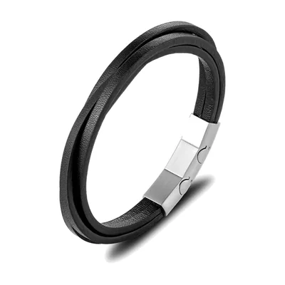 Pulsera Wrap de Cuero Trenzado con Cierre Magnético, Acero Inoxidable