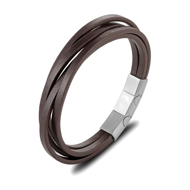 Geflochtenes Leder-Wrap-Armband mit Magnetverschluss, Edelstahl