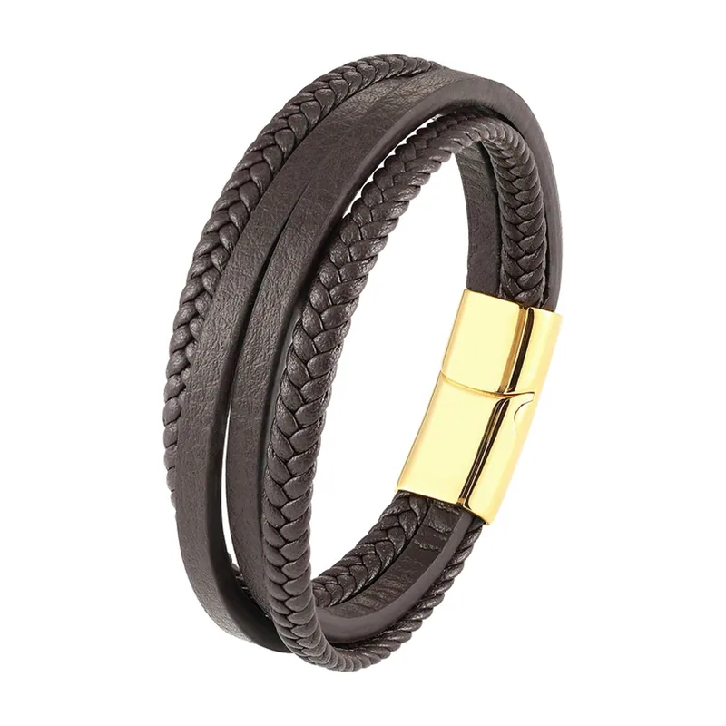 Pulsera de Cuero Trenzado y Liso, Acero Inoxidable 316L