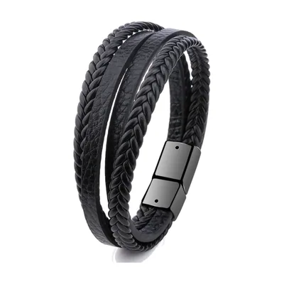 Pulsera de cuero trenzado multicapa con cierre magnético, Acero Inoxidable