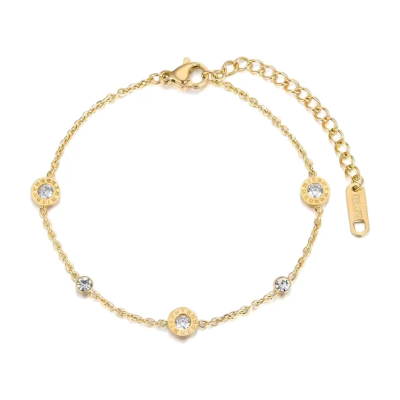 Bracelet à chiffres romains et zircone, acier inoxydable