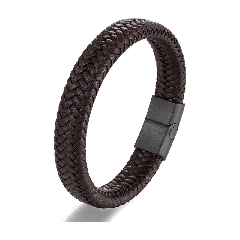 Pulsera de Cuero Trenzado con Cierre Magnético, Acero Inoxidable