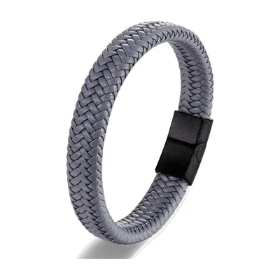 Braided Leather Bracelet with Magnetic Clasp, Stainless Steel