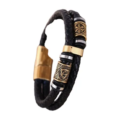 Pulsera de Cuero Trenzado con Runas Nórdicas, Acero Inoxidable