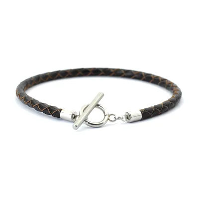 Braided Leather Bracelet with Toggle Clasp, Stainless Steel