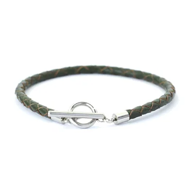 Braided Leather Bracelet with Toggle Clasp, 316L Stainless Steel