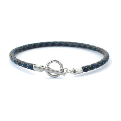 Braided Leather Bracelet with Toggle Clasp, 316L Stainless Steel