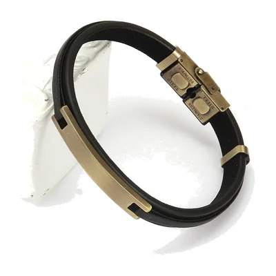 Bracelet en Cuir Tressé avec Plaque en Acier Inoxydable Brossé