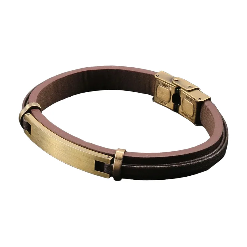 Braided Leather Bracelet with Brushed Stainless Steel Plate